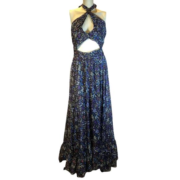 RTR Mac Duggal Floral Chiffon Cut Out Gown Size 8 - Picture 1 of 4
